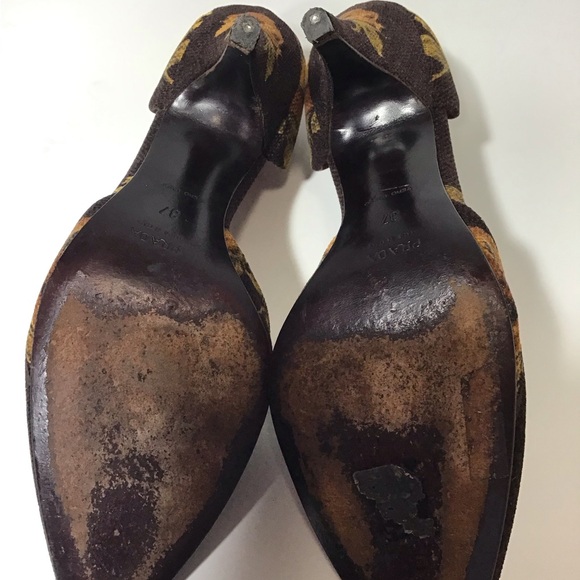 VTG PRADA Women’s Corduroy Floral Print Heels Size 37 Made In Italy - Picture 13 of 14